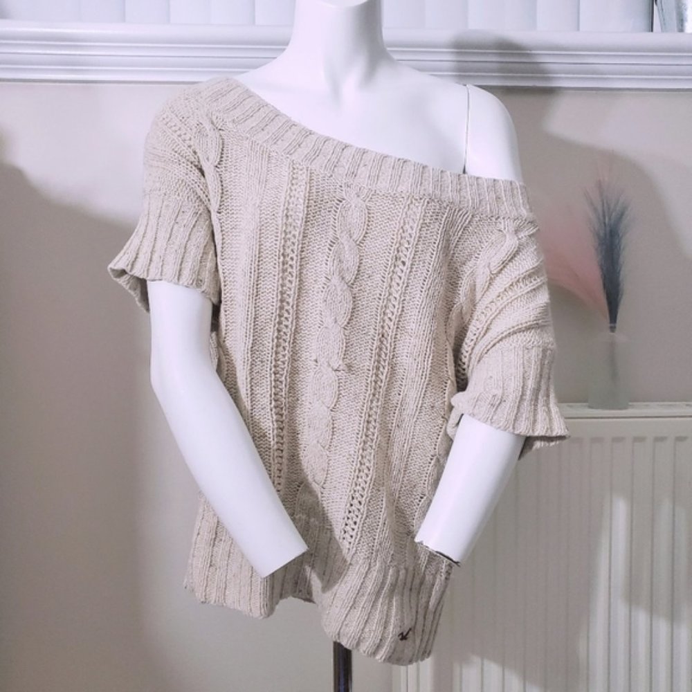 Hollister Y2K Rare Off the Shoulder Batwing Sleeve Knit Top- Sandy beige​